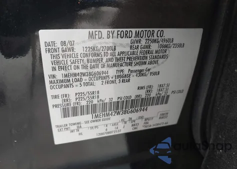 2008 Mercury Sable Premier from USA, damaged, VIN 1MEHM42W38G606944